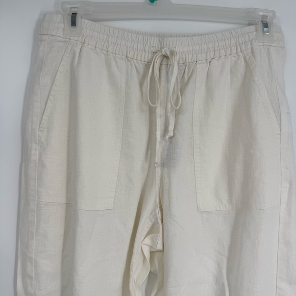 J. Crew Straight Leg Seaside Pants Linen Elastic Waist White UnLined Size Medium - Picture 6 of 12